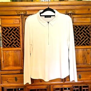 IVANKA TRUMP LONG SLEEVE QUARTER ZIP WHITE TOP ~ SIZE LARGE ~